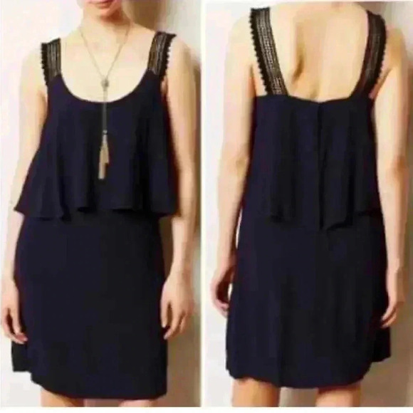 Anthropologie Maeve Navy Blue Crochet Tiered Layered Tisana Dress - Picture 1 of 9